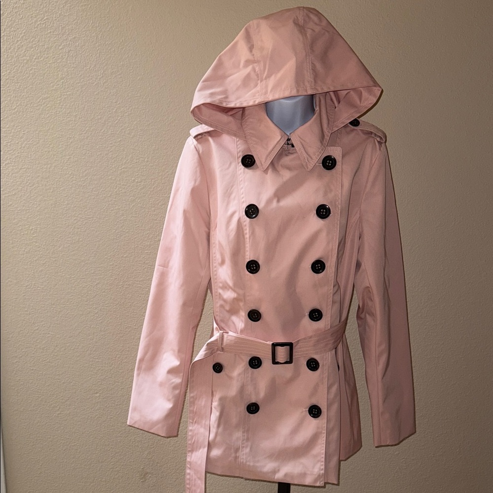 BGSD Evelyn Light Pink Waterproof Hooded Trench Short Length Coat Women’s Size M
